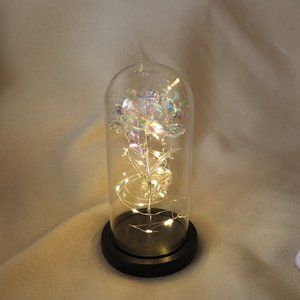 Glass Cloche with Flowers - Light Up Iridescent Flower Cloche